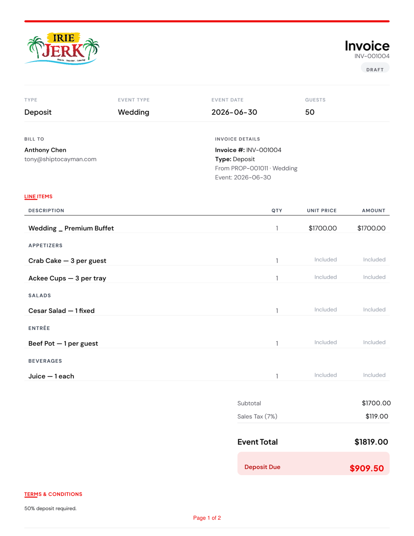 Deposit invoice